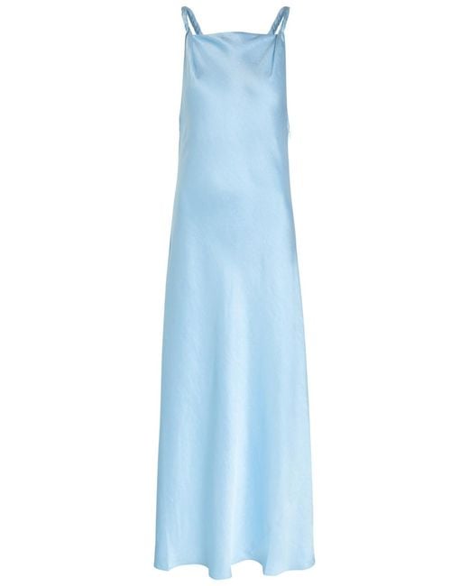 Polo Ralph Lauren Blue Twisted Strap Detail Satin Maxi Dress