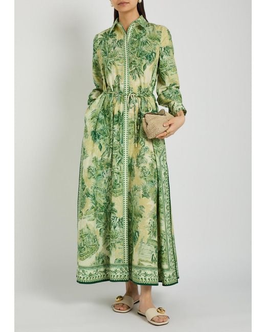 ALÉMAIS Green Sara Printed Cotton And Silk-Blend Midi Shirt Dress
