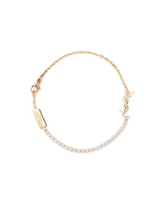 Saint Laurent White Logo Crystal-Embellished Bracelet
