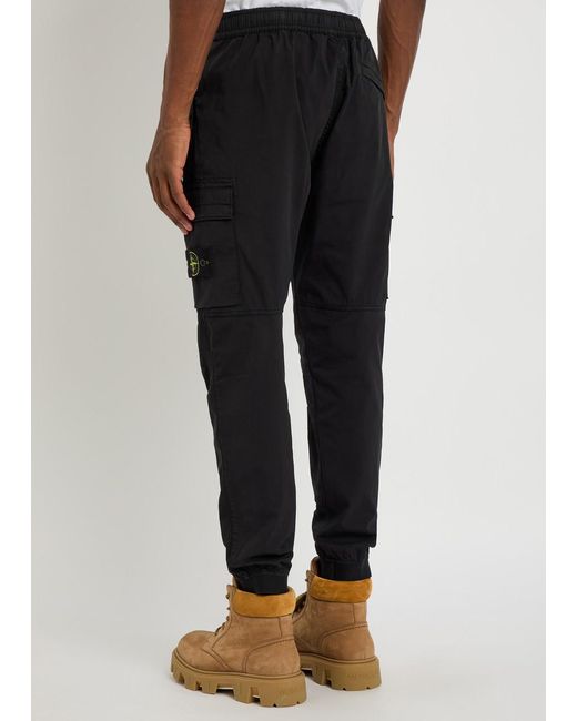 Stone Island Blue Logo Stretch-Cotton Cargo Trousers for men