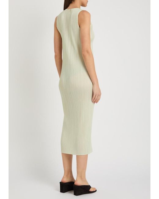 Pleats Please Issey Miyake White Pleated Woven Midi Dress