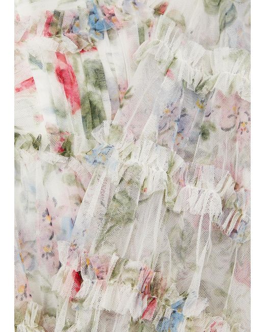 Needle & Thread Natural Floral Fantasy Printed Tulle Midi Dress