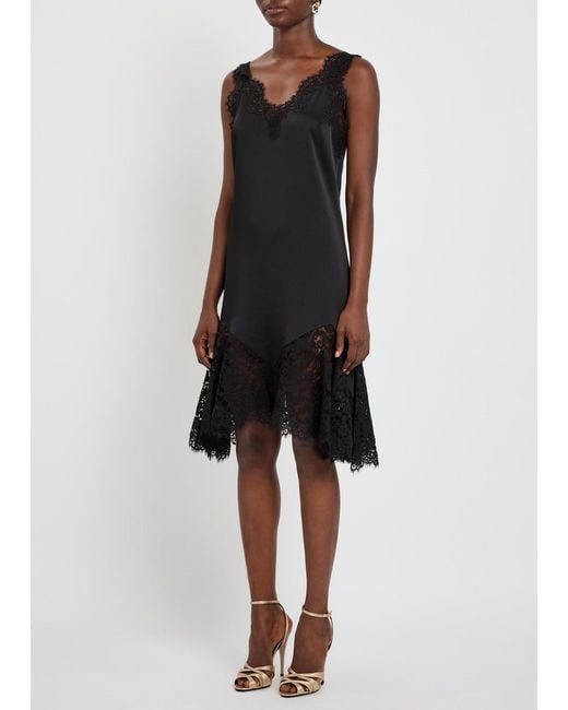 Stella McCartney Black Lace-Trim Satin Mini Dress