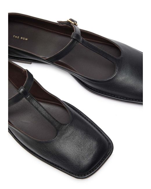 The Row Black Leather Mary Jane Flats