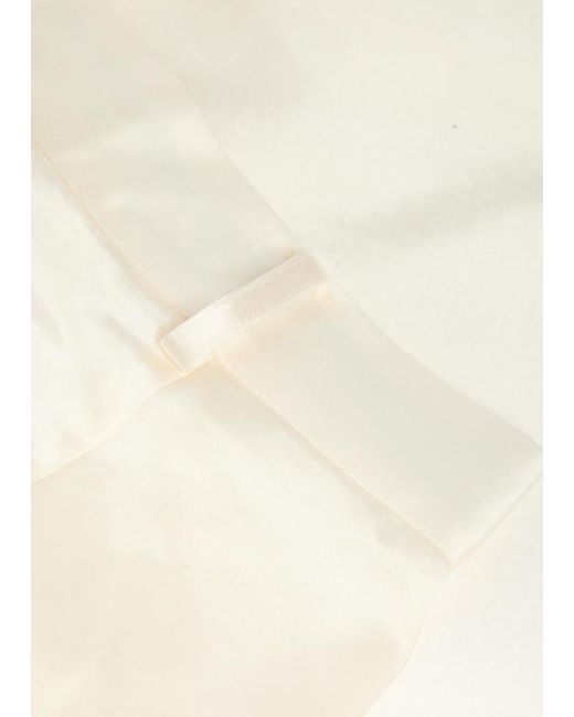 Self-Portrait White Tailored Straight-Leg Satin Trousers