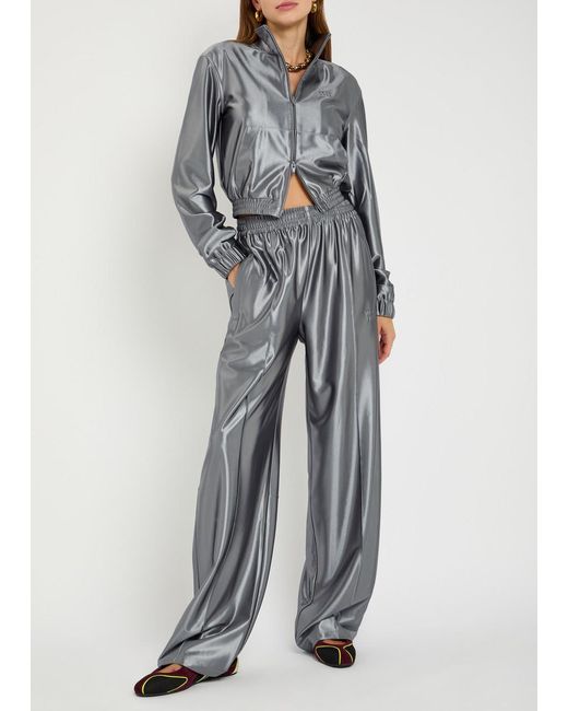 T By Alexander Wang Gray Relaxed Logo-Embroidered Satin Track Pants
