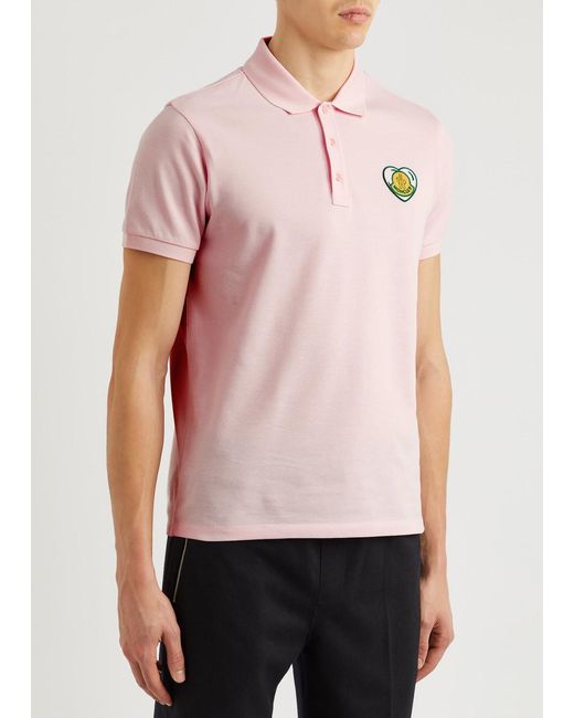 Moncler Pink Heart Logo Piqué Cotton Polo Shirt for men