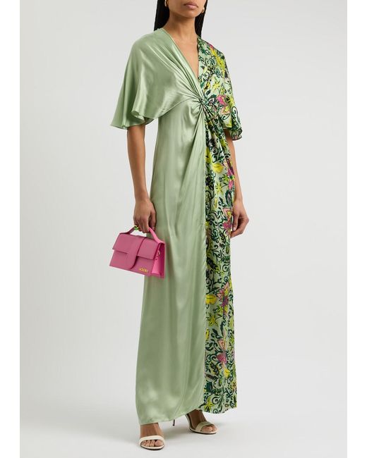 Diane von Furstenberg Green Hattie Panelled Satin Maxi Dress