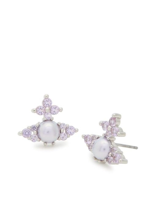 Vivienne Westwood White Feodora Embellished-Orb Stud Earrings