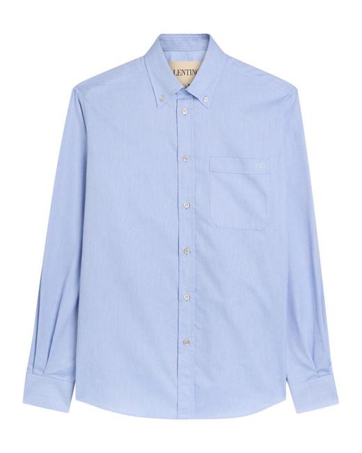 Valentino Garavani Blue Logo-Embroidered Cotton Oxford Shirt for men