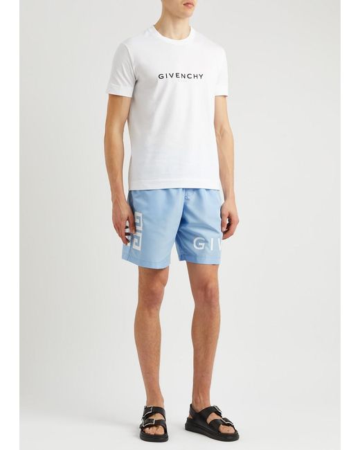 Givenchy Blue Logo-Print Shell Swim Shorts for men