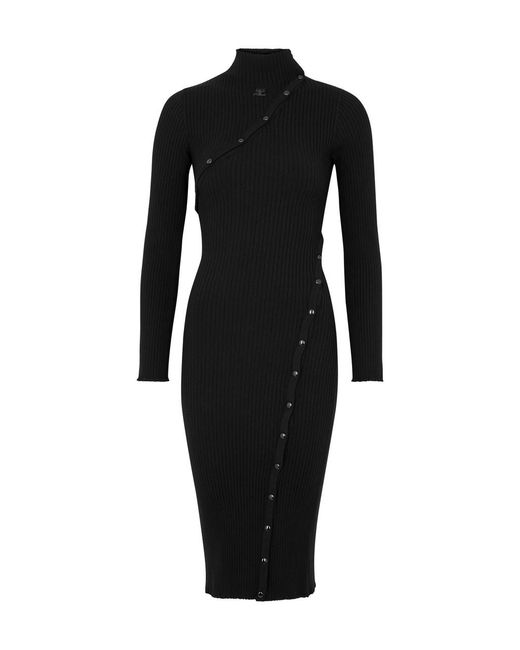 Courreges Black Ribbed-knit Midi Dress