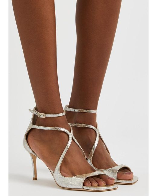 サンダル・ミュール JIMMY CHOO GLITTER AZIA 75 LEATHER SANDALS Champagne Glitter Leather Sandals | AZIA 75 | Summer 2022