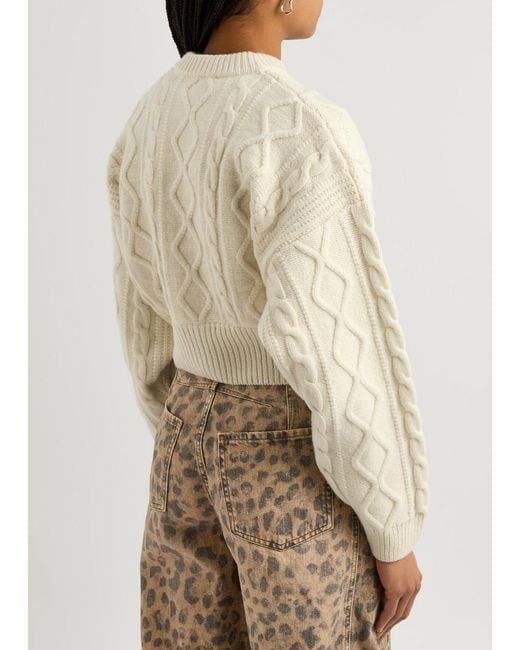 FRAME White Cable-Knit Wool Cardigan