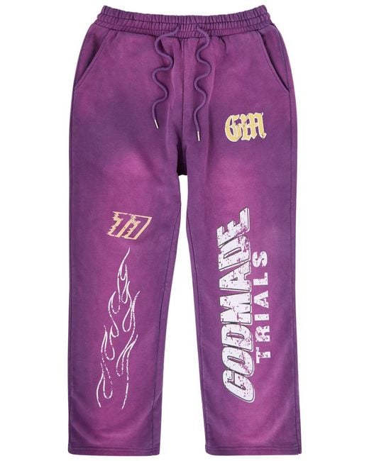 God Made Purple Retribution Printed Cotton Sweatpants for men