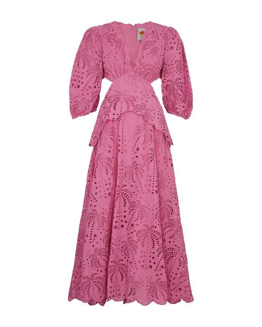 Farm Rio Pink Richelieu Broderie Anglaise Cotton Dress