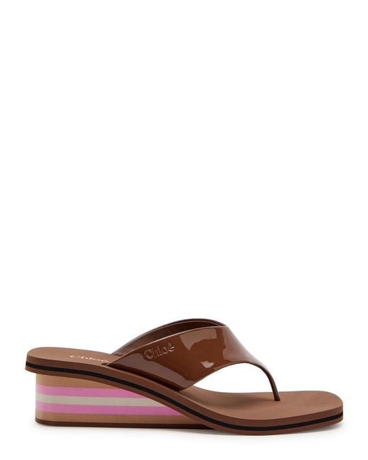 Chloé Brown Swimming Cool 45 Patent Leather Wedges