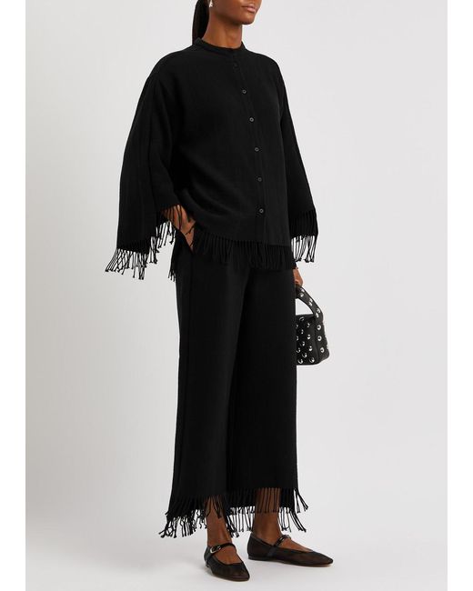 By Malene Birger Black Mirabellas Fringed Cotton-blend Trousers