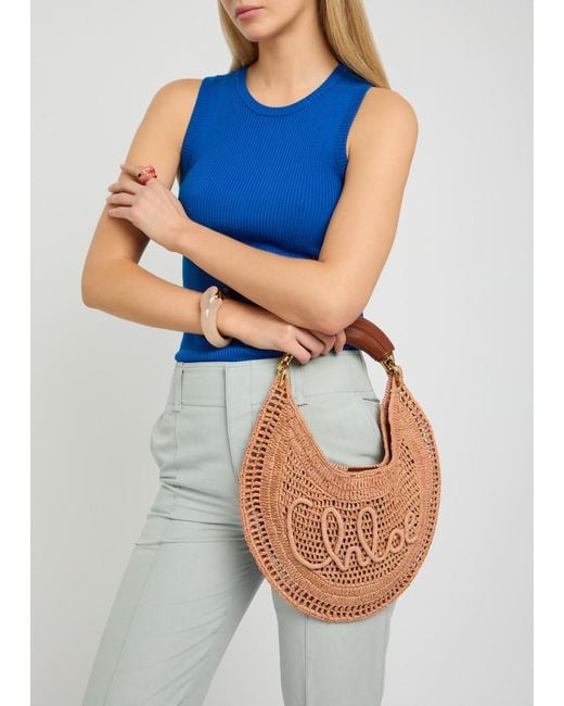 Chloé Brown Summer Banana Logo Raffia Shoulder Bag