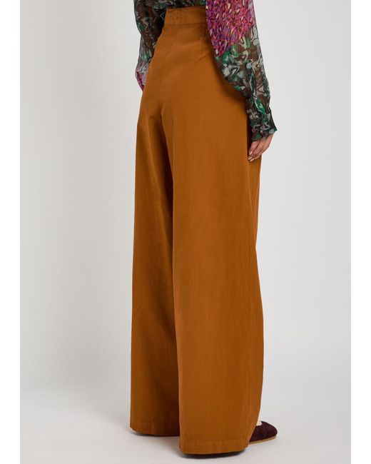 Dries Van Noten Brown Pamplona Wide-Leg Stretch-Cotton Poplin Trousers