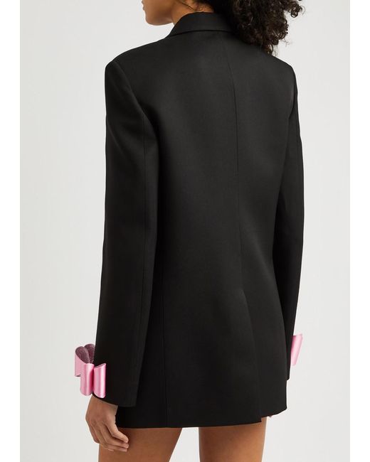 Mach & Mach Black Bow-embellished Wool Mini Blazer Dress