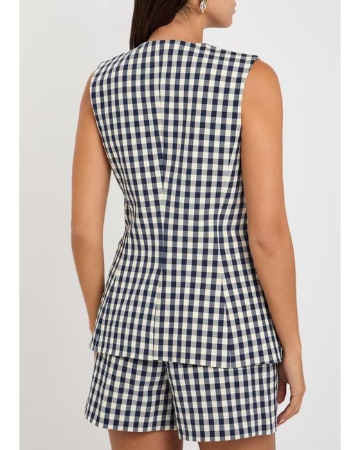 Veronica Beard Blue Lois Gingham Seersucker Vest