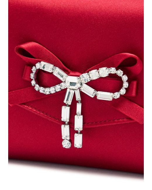 Jimmy Choo Red Soft Bow Mini Satin Clutch