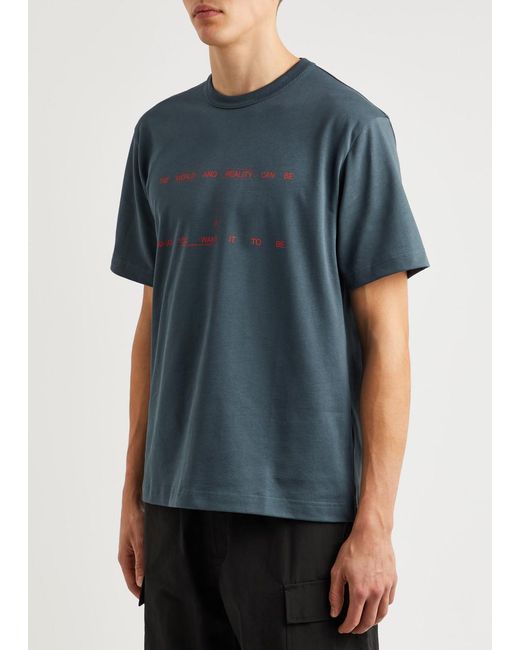 Helmut Lang Blue Outer Space Printed Cotton T-shirt for men