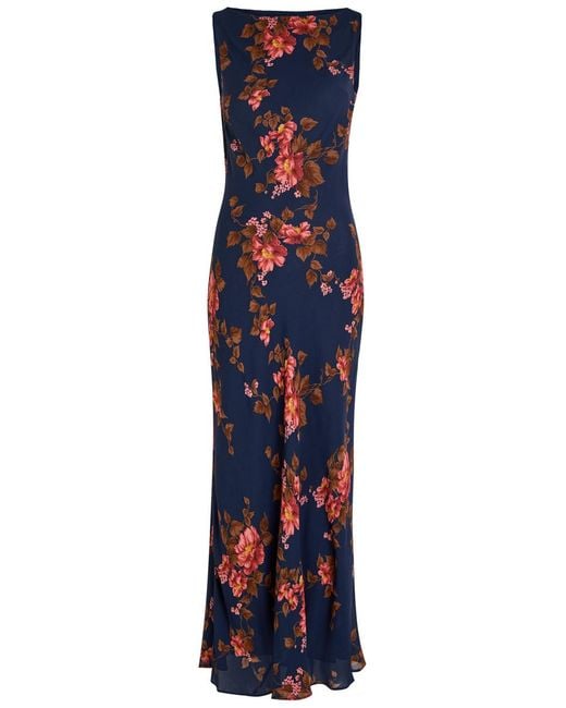 Reformation Blue Prescott Floral Print Chiffon Maxi Dress