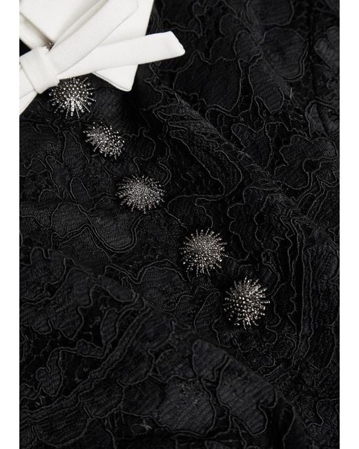 Self-Portrait Black Tailored Guipure Lace Midi Dress