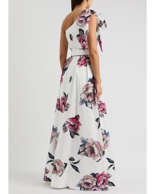 Rebecca Vallance White Aveline Floral-Print Taffeta Gown
