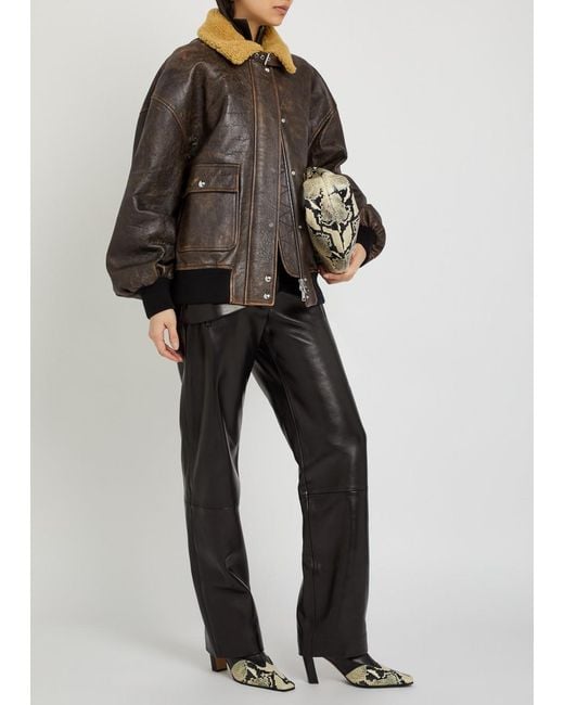 Khaite Brown Sandor Shearling-Collar Leather Jacket