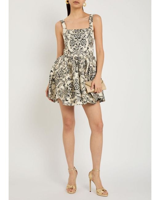 Alice + Olivia White Guinevere Bustier Floral-Jacquard Woven Mini Dress