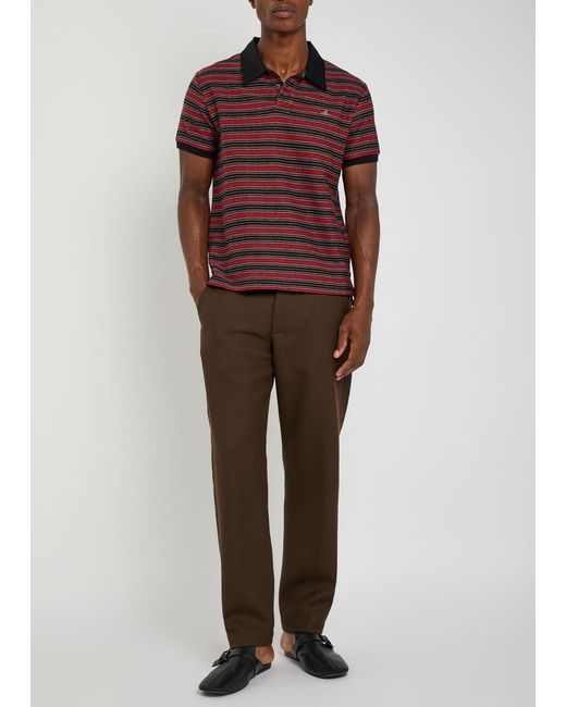 Vivienne Westwood Red Striped Logo Cotton Polo Shirt for men