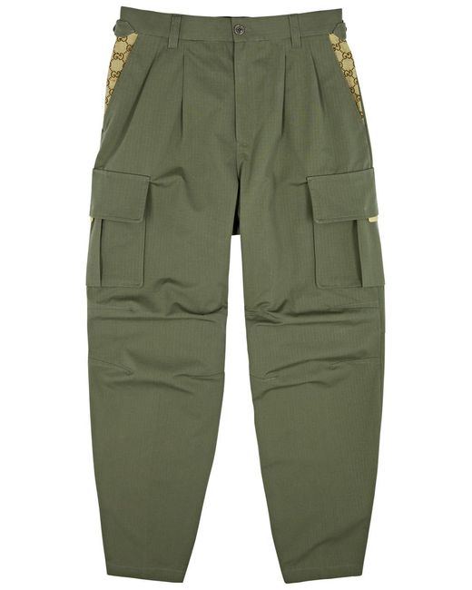 Gucci Green Panelled Cotton Cargo Trousers for men