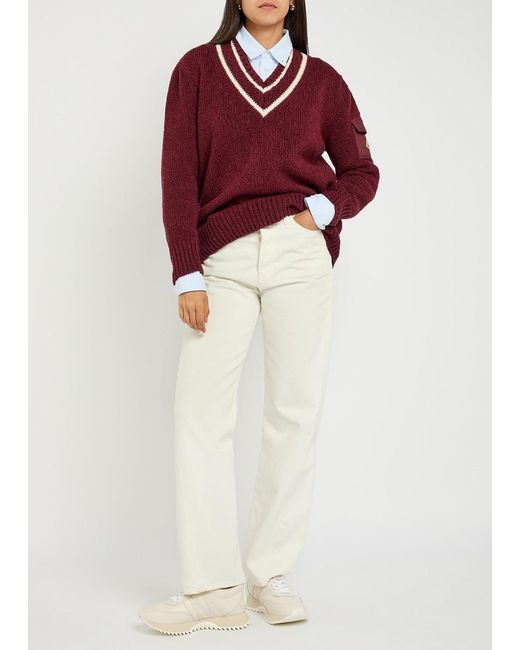 Moncler Red V-Neck Knitted Jumper