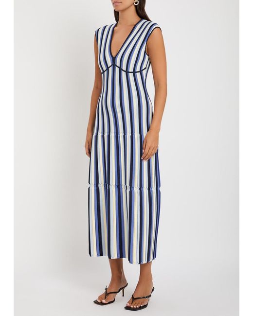 Jonathan Simkhai Blue Lianne Striped Textured Knit Midi Dress
