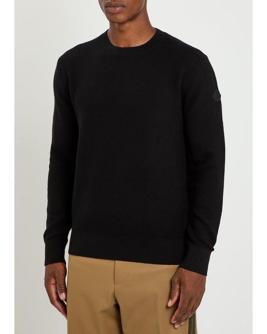 Moncler Black Logo-Appliqué Cotton-Knit Jumper for men