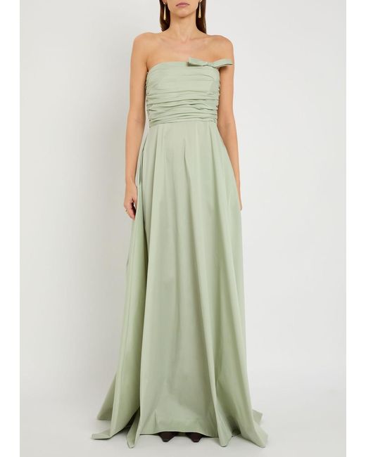 BERNADETTE Green Lucinda Ruched Taffeta Maxi Dress