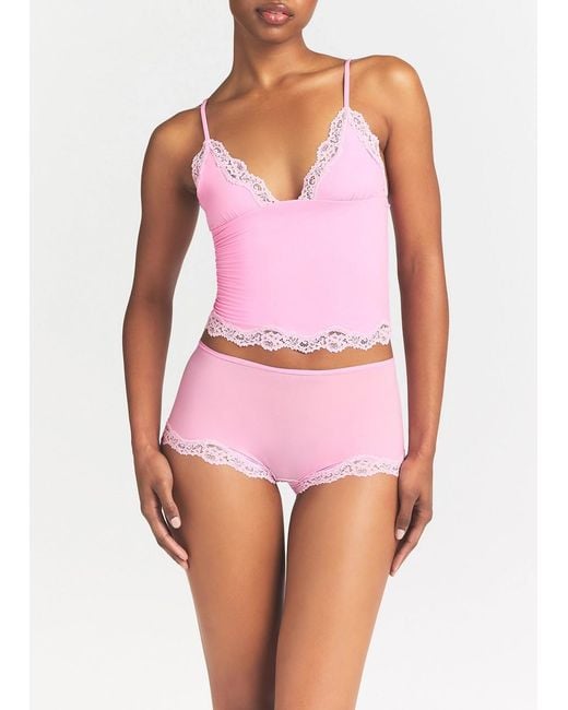 Skims Pink Lace-Trimmed Camisole And Shorts Set