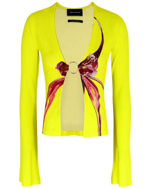 Louisa Ballou Floralprint Stretchjersey Cardigan in Yellow Lyst