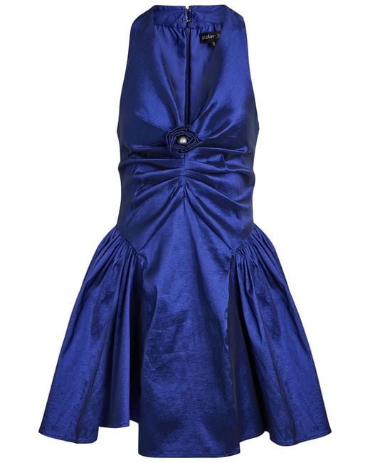 Sister Jane Blue Marylin Ruched Taffeta Mini Dress