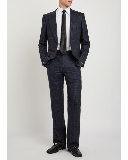 Tom Ford Blue Houndstooth Wool Trousers for men