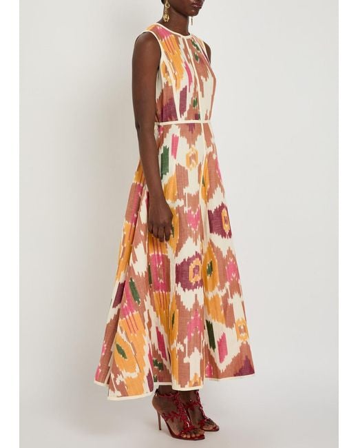 Emporio Sirenuse White Clodette Printed Cotton And Linen-Blend Midi Dress