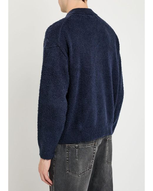 Picante Blue Shaggy Logo-Embroidered Cotton-Blend Polo Jumper for men