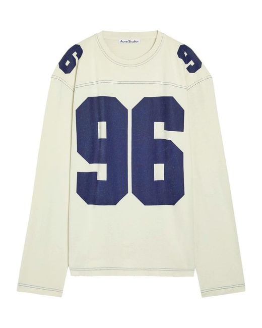 Acne Blue Printed Long-Sleeve Cotton T-Shirt for men