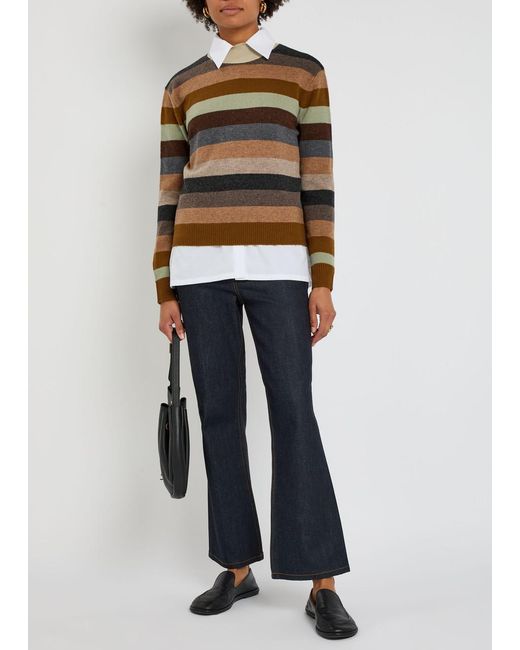 Tory Burch Brown Striped Wool Top