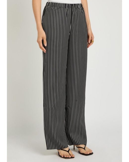 Maria McManus Gray Striped Wide-Leg Satin Trousers