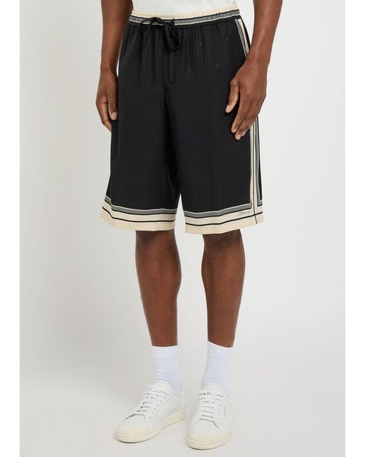 Dolce & Gabbana Black Striped Logo-Jacquard Silk Shorts for men