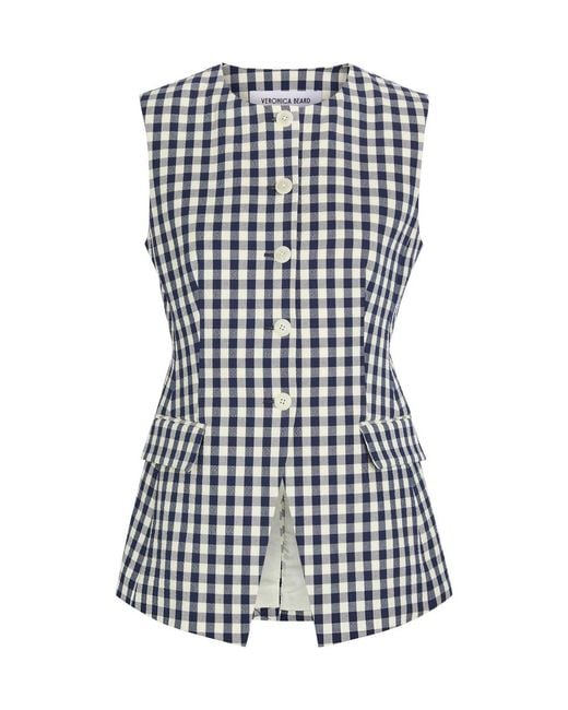 Veronica Beard Blue Lois Gingham Seersucker Vest